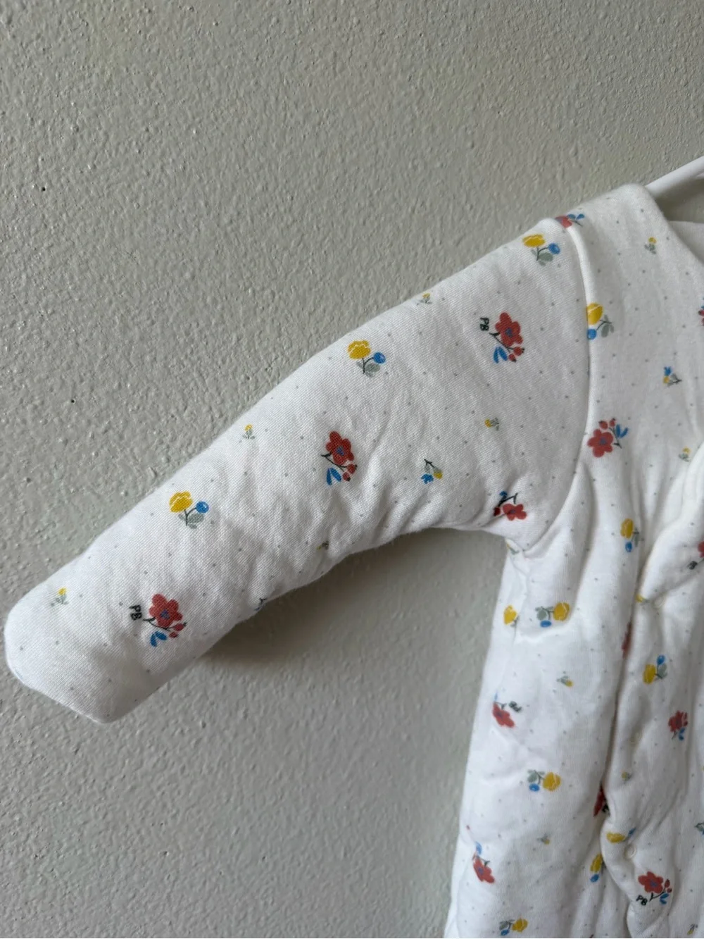 Petit Bateau French Organic Cotton Floral Quilted Puffy Baby Sleeper Button Down